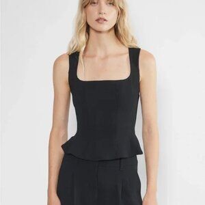 Wilfred Top Womens XS Black Sleeveless Peplum Minimalist Chic Tailored Modern